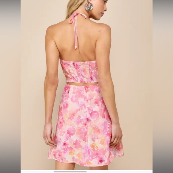 Lulus Mini Floral Halter Dress in Pink and Yellow NWOT Size XL - Picture 3 of 8